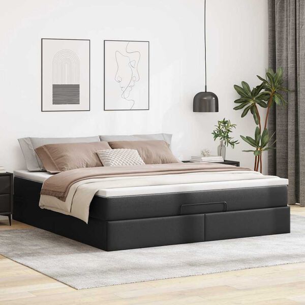 vidaXL Ottoman-Bett mit Matratze Schwarz 160x200 cm Kunstleder