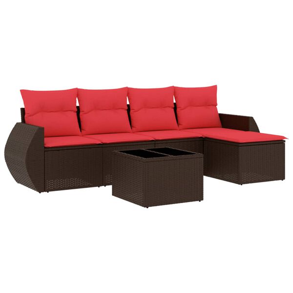 vidaXL 6-teiliges Gartensofa-Set mit Kissen, braun, Polyrattan