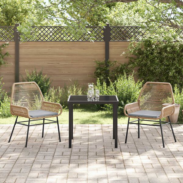 vidaXL Garten Essgruppe mit Kissen 3 pcs Braun Poly-Rattan