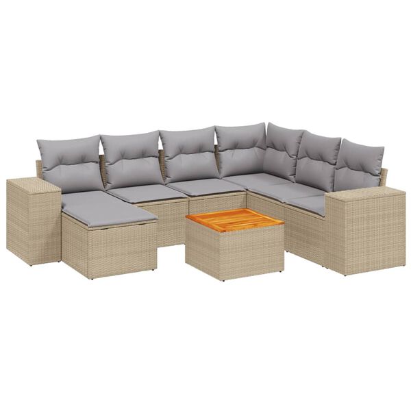 vidaXL 8-tlg. Garten-Sofagarnitur mit Kissen Beige Poly Rattan