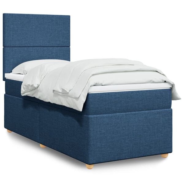 vidaXL Boxspringbett mit Matratze Blau 90x200 cm Stoff