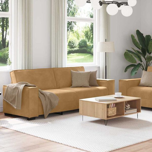 vidaXL 2-tlg. Sofagarnitur mit Kissen Braun Samt