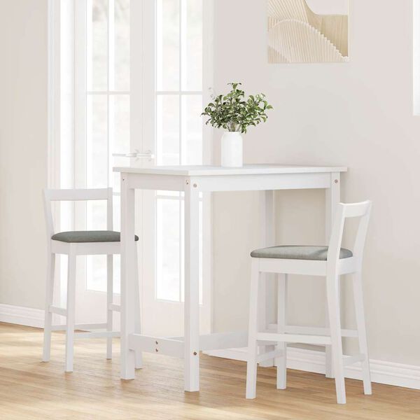 vidaXL Barhocker mit Kissen 2 Stk. Weiß Massivholz Gummibaum