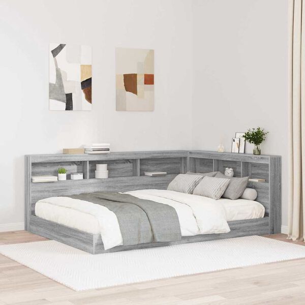 vidaXL B&uuml;cherregal-Bett Grau Sonoma 150 x 200 cm Holzwerkstoff