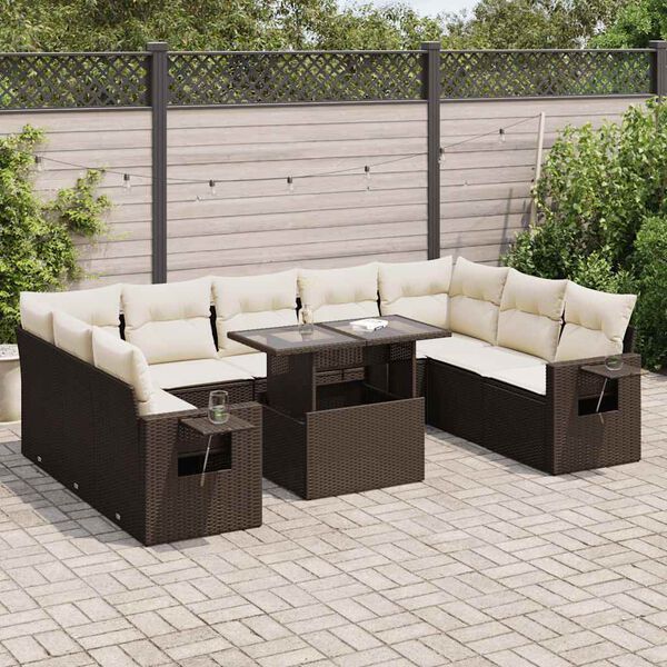 vidaXL 10-tlg. Garten-Sofagarnitur mit Kissen Braun Poly Rattan
