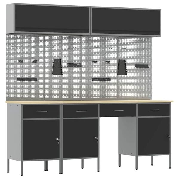 vidaXL Arbeitsschrankset mit Schubladen mit Speicher 10 pcs Schwarz