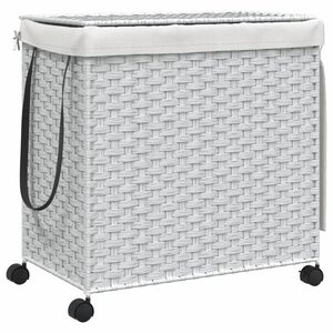 vidaXL W&auml;schekorb mit Rollen Wei&szlig; 60x35x60,5 cm Rattan
