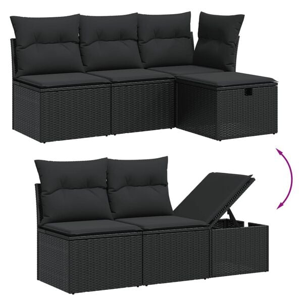 vidaXL 11-tlg. Garten-Sofagarnitur mit Kissen Schwarz Poly Rattan
