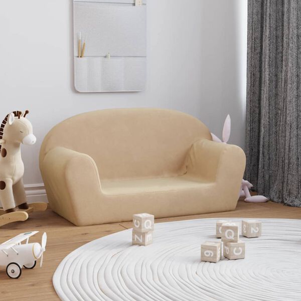 vidaXL Kindersofa 2-Sitzer Creme Weich Pl&uuml;sch