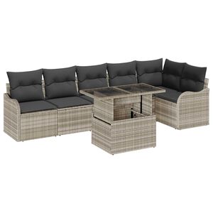 vidaXL Garten-Sofa-Set mit Kissen 7 pcs Hellgrau Poly Rattan