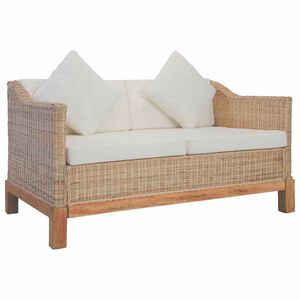vidaXL 2-Sitzer-Sofa mit Kissen Nat&uuml;rliches Rattan