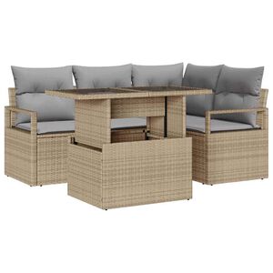 vidaXL Garten-Sofa-Set mit Kissen 5 pcs Beige und Hellgrau Poly-Rattan