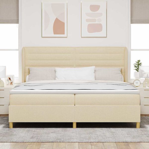 vidaXL Boxspringbett mit Matratze Creme 200 x 200 cm Stoff