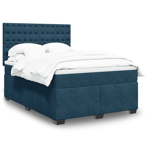 vidaXL Boxspringbett mit Matratze Blau 140x190 cm Samt