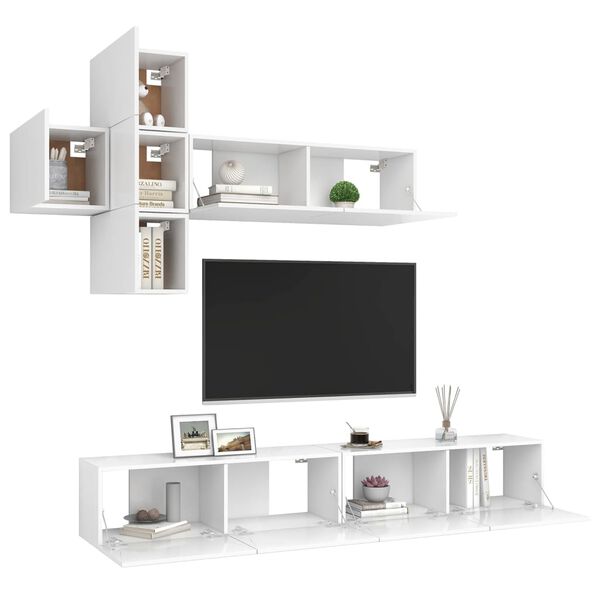 vidaXL 7-tlg. TV-Schrank-Set Wei&szlig; Holzwerkstoff