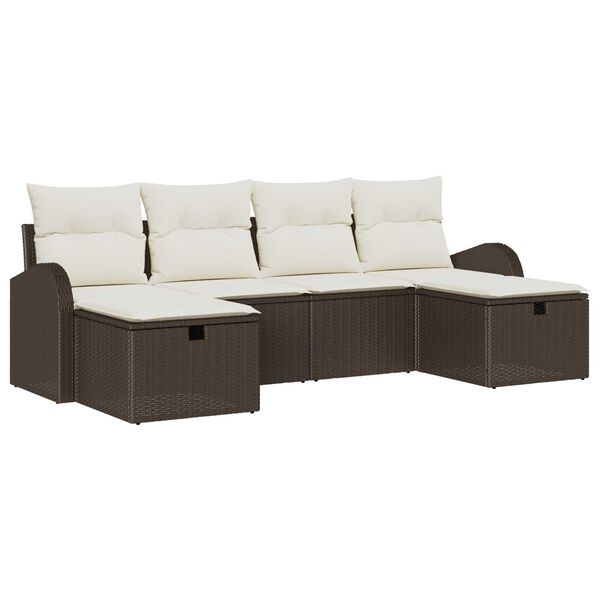 vidaXL Gartensofa-set mit Kissen mit Speicher 6 pcs Braun Poly-Rattan