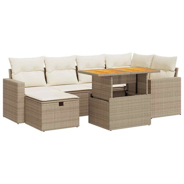 vidaXL 8-tlg. Garten-Sofagarnitur mit Kissen Beige Poly Rattan Akazie
