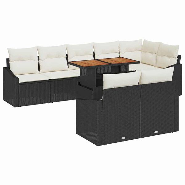 vidaXL Garten-Sofa-Set mit Kissen mit Kissen 9 pcs Schwarz und Creme