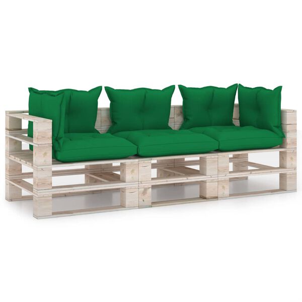 vidaXL Garten-Palettensofa 3-Sitzer mit Kissen Kiefernholz