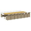 vidaXL 15-tlg. Garten-Essgruppe mit Kissen Beige Poly Rattan
