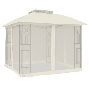 vidaXL Pavillon mit Doppeldach & Netzw&auml;nden Creme 2,94x2,94 m Stahl