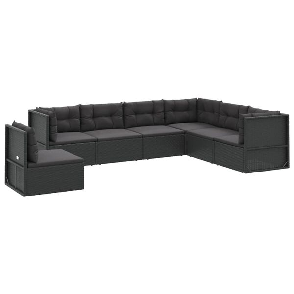 vidaXL 7-tlg. Garten-Lounge-Set mit Kissen Schwarz Poly Rattan