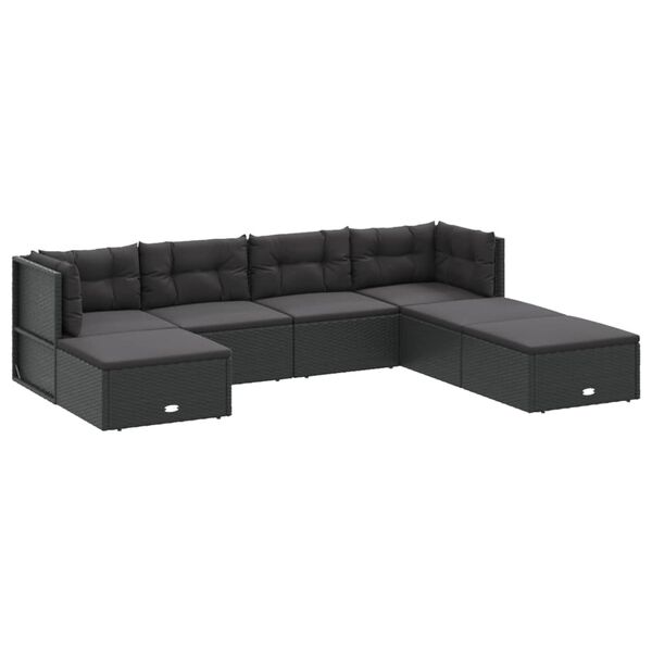 vidaXL 7-tlg. Garten-Lounge-Set mit Kissen Schwarz Poly Rattan