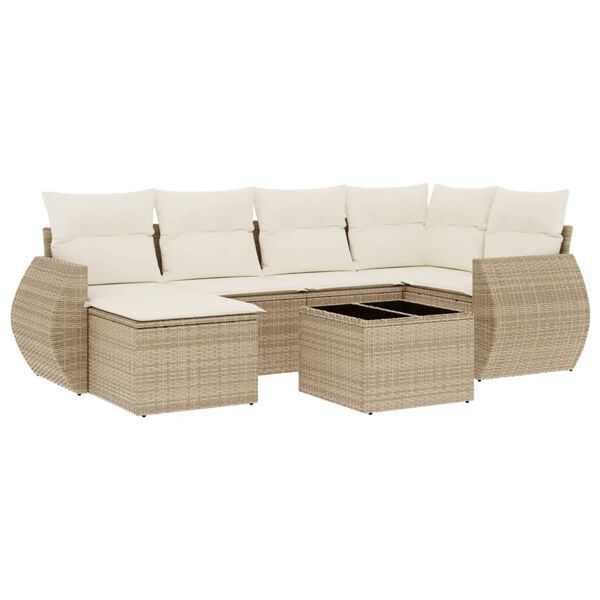 vidaXL 7-tlg. Garten-Sofagarnitur mit Kissen Beige Poly Rattan
