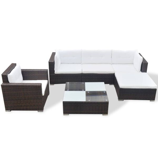 vidaXL 6-tlg. Garten-Lounge-Set mit Kissen Poly Rattan Braun