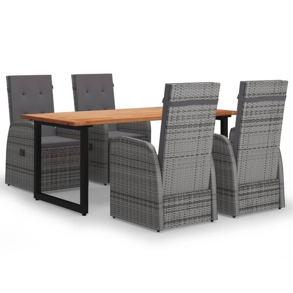 vidaXL 5-tlg. Garten-Essgruppe mit Kissen Poly Rattan Grau