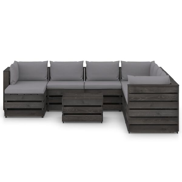 vidaXL 9-tlg. Garten-Lounge-Set mit Kissen Grau Impr&auml;gniertes Holz