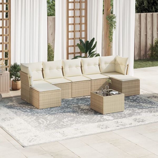 vidaXL 8-tlg. Garten-Sofagarnitur mit Kissen Beige Poly Rattan