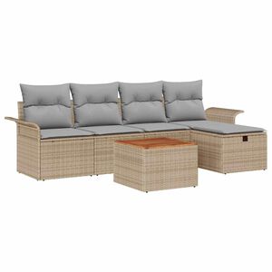 vidaXL Gartensofa-set mit Kissen mit Speicher 6 pcs Beige Poly-Rattan