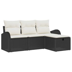 vidaXL Sofa Set mit Kissen 4 pcs Schwarz und Creme Poly-Rattan