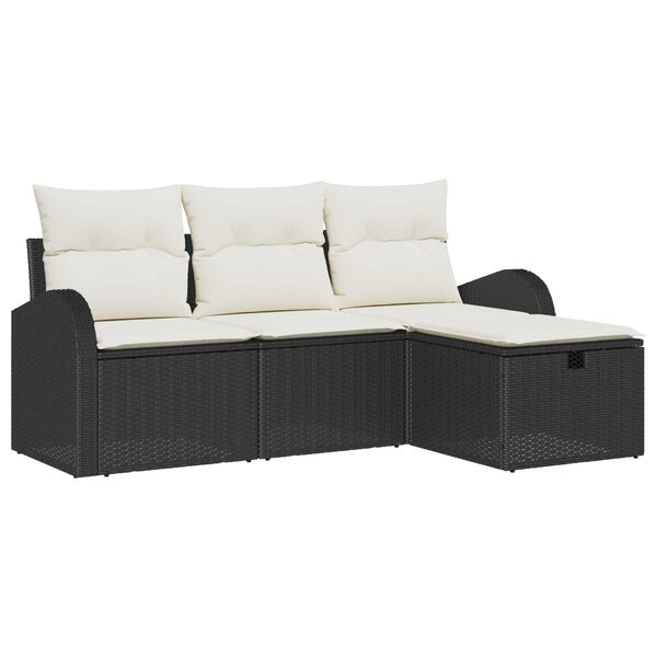 vidaXL Sofa Set mit Kissen 4 pcs Schwarz und Creme Poly-Rattan