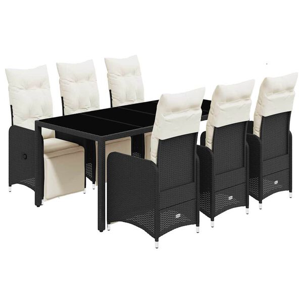 vidaXL 7-tlg. Garten-Bistro-Set mit Kissen Schwarz Poly Rattan