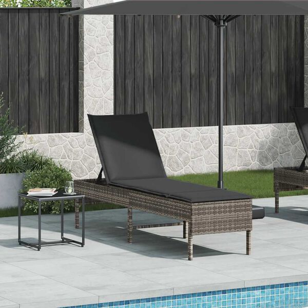 vidaXL Sonnenliege mit Auflage Grau 55x200x44 cm Poly Rattan