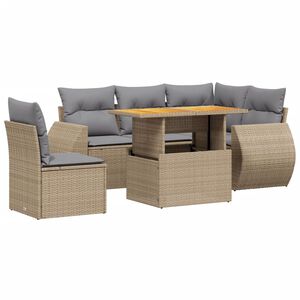 vidaXL 6-tlg. Garten-Sofagarnitur mit Kissen Beige Poly Rattan