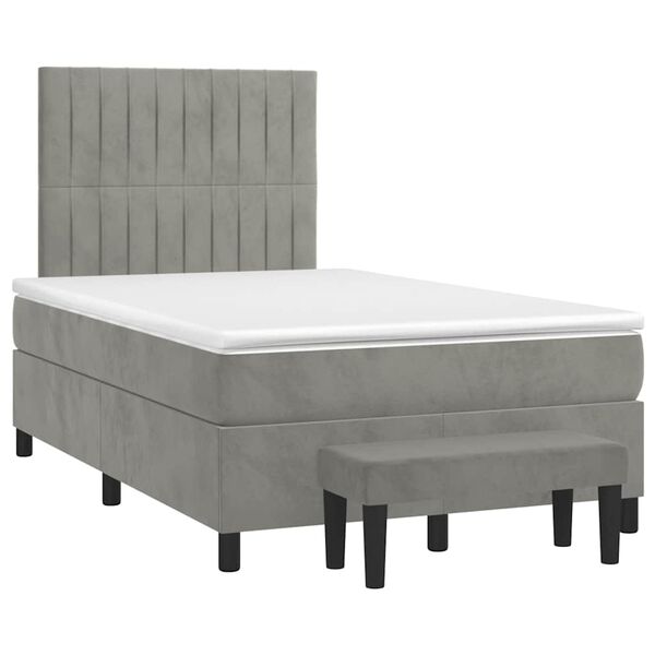 vidaXL Boxspringbett mit Matratze Hellgrau 120x190 cm Samt