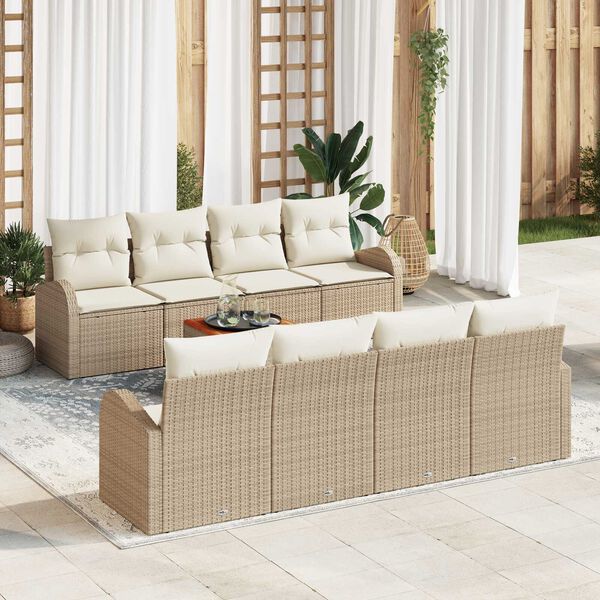vidaXL Gartensofa-set mit Kissen 9 pcs Beige Poly-Rattan