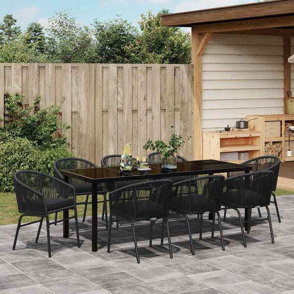vidaXL Garten Essgruppe 9 pcs Schwarz Pulverbeschichteter Stahl