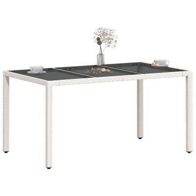 vidaXL Gartentisch mit Glasplatte Weiß 150x90x75 cm Poly Rattan