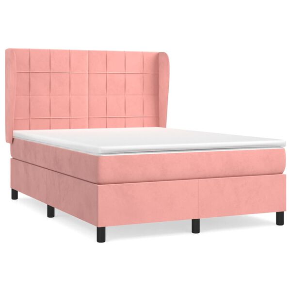 vidaXL Boxspringbett mit Matratze Rosa 140x190 cm Samt