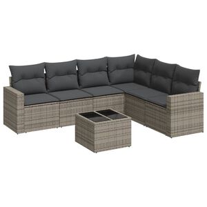 vidaXL 7-tlg. Garten-Sofagarnitur mit Kissen Grau Poly Rattan