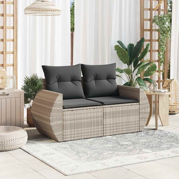 vidaXL Gartensofa mit Kissen 2-Sitzer Hellgrau Poly Rattan