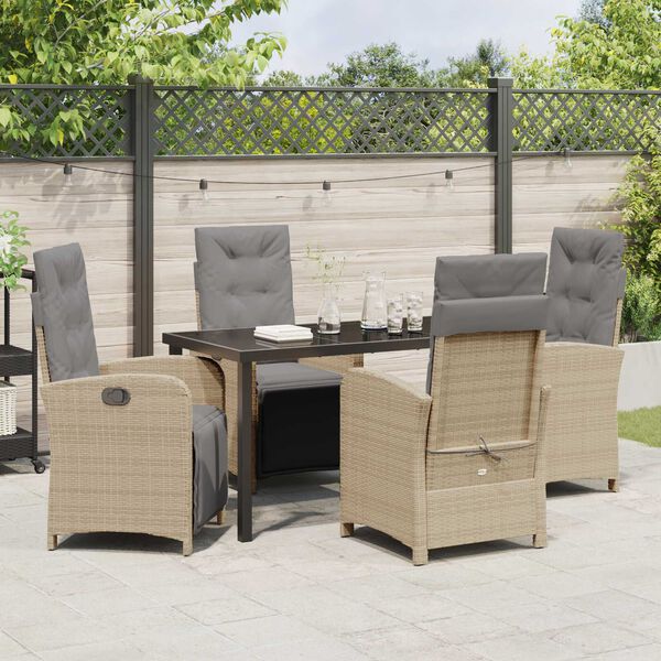 vidaXL Garten Essgruppe mit Kissen 5 pcs Beige Poly-Rattan