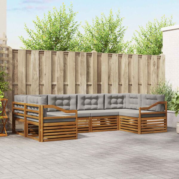 vidaXL Sofagarnituren 6 pcs Nat&uuml;rlich und Hellgrau Massivholz Akazie