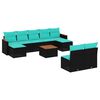 vidaXL 10-teiliges Gartensofa-Set mit Kissen, schwarzes Polyrattan