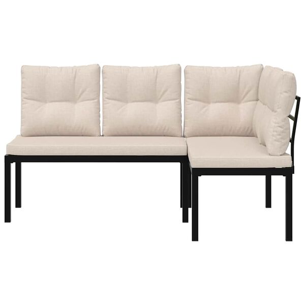 vidaXL Gartenb&auml;nke mit Kissen 2 Stk. Schwarz Pulverbeschichteter Stahl