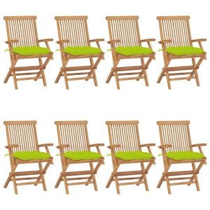 vidaXL Gartenst&uuml;hle mit Hellgr&uuml;nen Kissen 8 Stk. Massivholz Teak